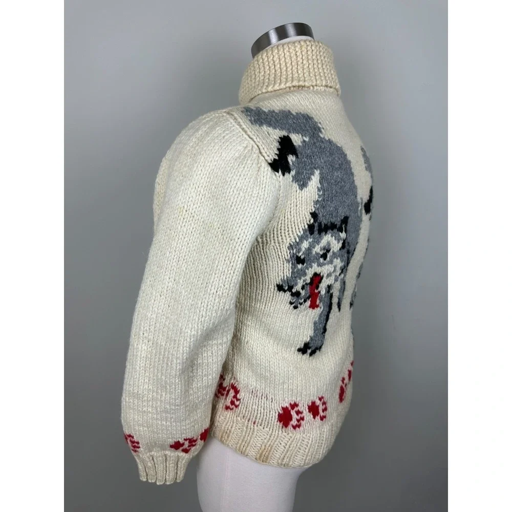 RARE Vintage 1950s Wolf Mary Maxim Cowichan Sweater Wool 100% Large - Picture 8 of 16
